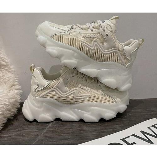 Llogai Women Chunky Platform Sneakers Fashion Lace Up Old Sport Shoes Woman High Heels Basket Female Casual Shoes Pink Trainers