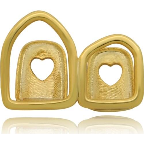 LuReen Hip Hop Gold Teeth Grillz Hollow Open Double Silver Color Tooth Caps Fake Grills for Teeth Rapper Jewelry Cosplay Party