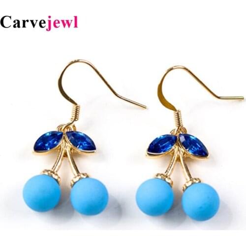 Carvejewl Cute Cherry Dangle Earrings For Women Girls Fashion jewelry green horse eye stone Kawaii earrings For Girls Best Gift