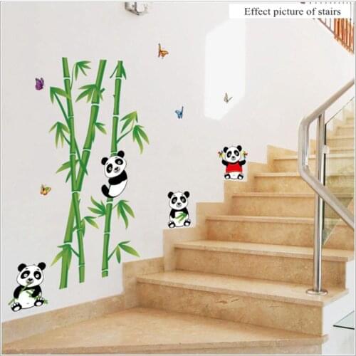 Cartoon PVC Stickers DIY Wallpaper Self-adhesive Green Bamboo Forest Panda Corridor Stairs Bedroom Decoration Wall Stickers
