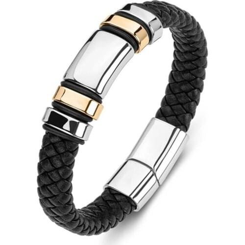 Stainless Steel Classic Style Simulation Architectural Style Luxury Bracelet Mens Leather Bracelet Mens Bracelet