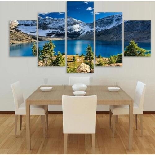 Wall Art Home Decor Painting 5 Pcs Snow Mountains Rivers Natural Landscape Abstract Print Modern Posters Canvas Modular Picture