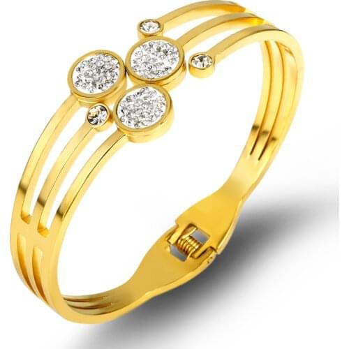 Lastest Popular Style Bracelet Femme Classic Stainless Steel Bracelets Gold Chakra Jewelry Accessories Zirconia Crystals Bangles