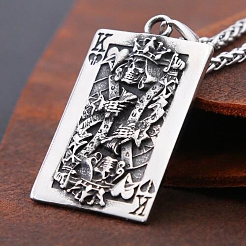Gothic Skull Poker King Stainless Steel Necklace Pendant Men Chain Pendant Fashion Punk Rock Style Party Geometric Necklace