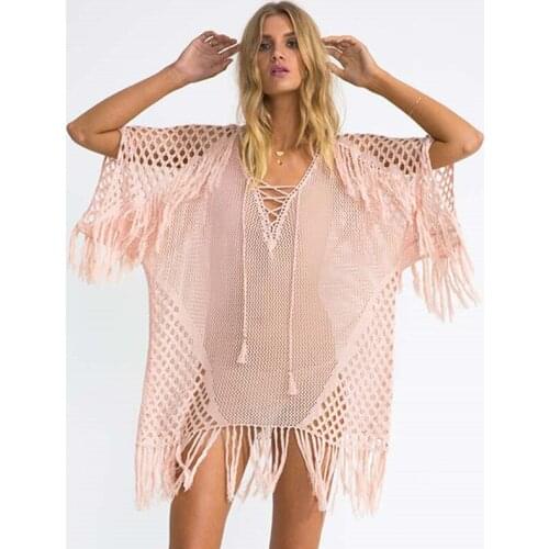 Drop Shipping Oversized Plain Fringed Beach Dress Sexy Vacation Sunscreen Shirt Bikini Swimsuit Cover Top
