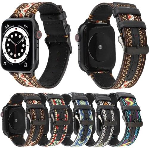 Strap for apple watch band 44mm 40mm correa iwatch band 42mm 38mm belt Fabric+Leather wristband bracelet for series 6 SE 5 4 3 2