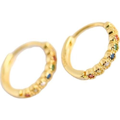 1Pair Piercing 925 Sterling Silver Earrings for Women 2020 Jewelry Diameter 12mm Mixed Color Zircon Earrings Gifts to Girlfriend