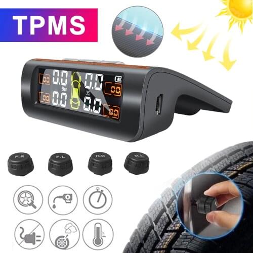 Luxury TPMS Solar Power TPMS Car Tire Pressure Alarm Monitor Auto Security System Tyre Pressure Temperature Warning Wood