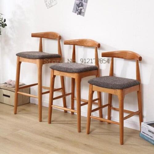 Nordic Solid Wood Bar Stools Home Bar Stools Modern Minimalist Bar Stools High Stools Horns With Backrest Bar Chairs