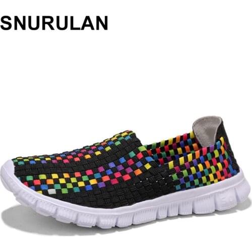 SNURULAN2018 Summer Woman Flats Casual Shoes Woman Woven Flat Shoes Ladies Multi Colors Slip On Female Brand Loafers Size E412