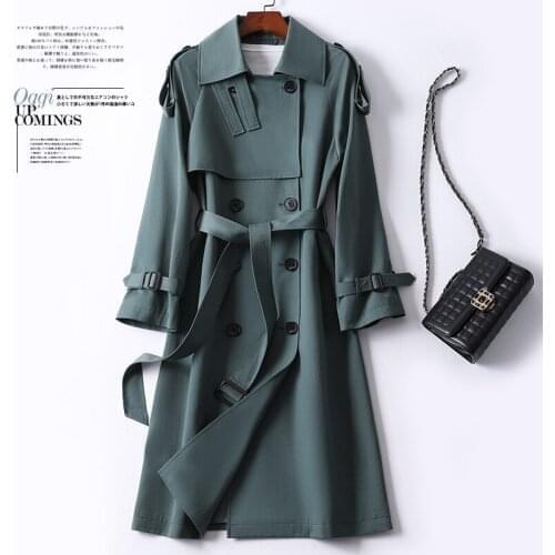 Spring Windbreaker Womens Long Chic Retro British Double Breasted Loose Waist Over Knee Coat 2021 Coat