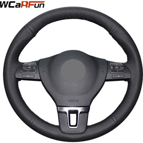 WCaRFun Black Artificial Leather Car Steering Wheel Cover for Volkswagen Passat B7 Passat CC Gol Tiguan Touran Mk6 MK5