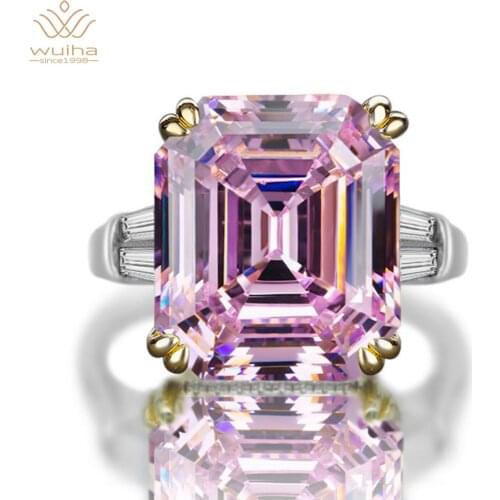 Wuiha Luxury Big Square Pink Yellow White AAAAA+ Zicon S925 Sterling Silver Wedding Rings Girls Birthday Stone Jewelry Dropship