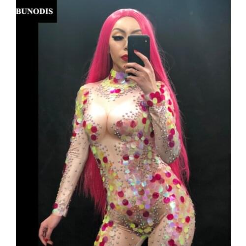 ZD156 Women Sexy Jumpsuit Full Of Sparkling Color Paillette & Crystals Nightclub Birthday Party Celebrate Stage Wear Costume