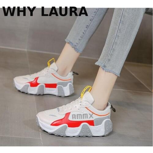 Ladies air cushion sports shoes outdoor running lace-up womens sports shoes womens sports shoes flat shoes thick sole soft sol