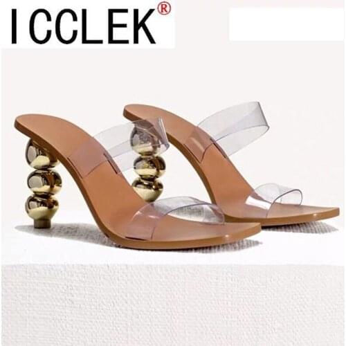 2021 Summer Crystal Heel Transparent Womens Sandals Shallow Toe Sexy Heels Sandals Flat Casual Summer Shoes Size 35-42