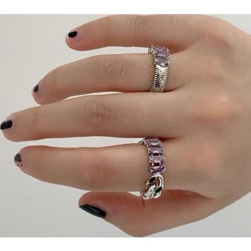 Origin Summer Luxury Purple Cubic Zircon Ring for Women Girls Charming Chunky Chain Metallic Index Finger Ring Jewellery