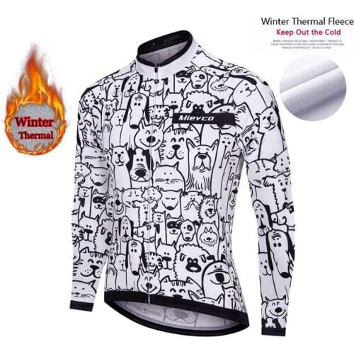 Winter Thermal Fleece Cartoon Cat Cycling Jersey Anti-Pilling Bicycle Clothing Maillot Ropa Ciclismo Invierno Bike Clothes Men