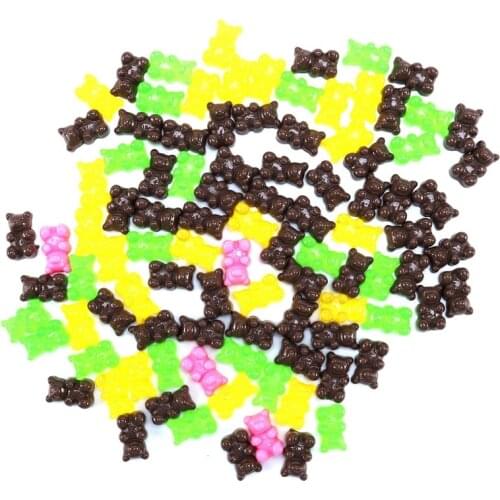 100Pcs Resin Candy Flatback Cabochon Miniature Qq Gummy Candy Cute Bear Design Resin Sugar Dollhouse Diy