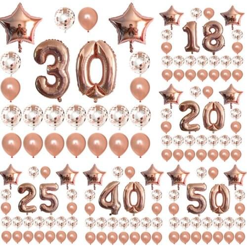 18 21 30 40 50 60 70 Happy Birthday Party Decorations Adult Rose Gold Star Confetti Number Foil Balloon Anniversary Party Decor