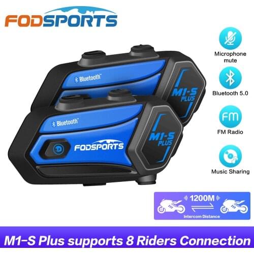 2pcs Fodsports M1-s Plus Motocycle Helmet Intercom Bluetooth Headset Handfree Intercomunicador Moto 8 Riders 1000M Music Sharing