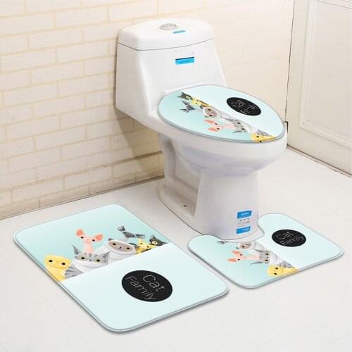 3pcs/Set Funny Animal Bathroom Mat Cartoon Cute Animals Cat Dog Cow Family Creativity Shower Bathtub Toilet Carpet Non-Slip Rugs