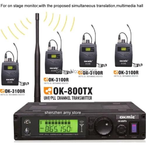 4 Receivers Assistive Listening System UHF 4-Person Wireless In Ear Monitor System Stereo Earphone In-ear Monitoring 830-842Mhz