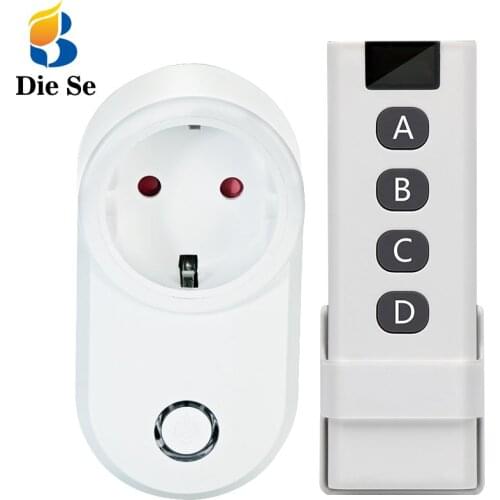433MHz RF Universal Wireless Remote Control Electric Socket Switch 220V 15Amp EU Plug Outlet For Light/Lamp/ Smart Home Control