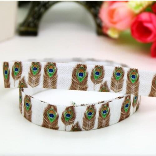 5/8'' Free shipping Fold Elastic FOE peacock feather printed headband headwear hairband diy decoration wholesale OEM P5962