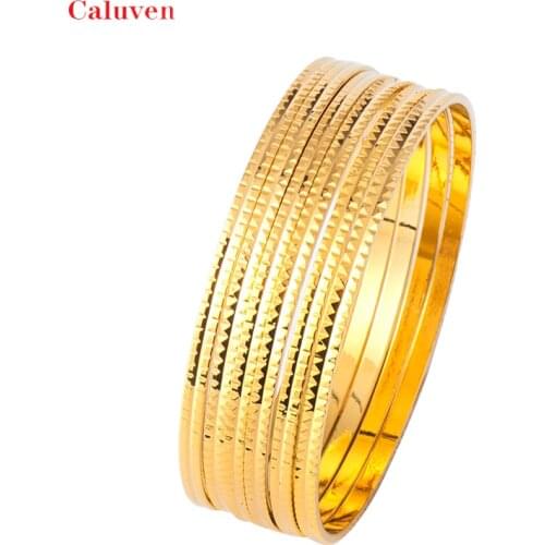 6pcs New African Dubai bangles for women Ethiopian jewelry copper gold Color bangle& bracelet bridal jewelry