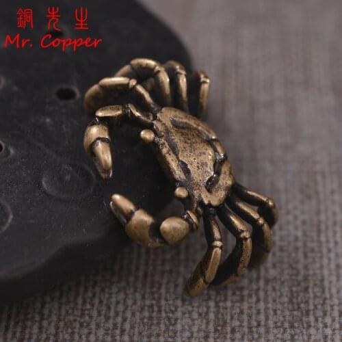 Antique Copper Mini Crab Tea Table Decorations Crafts Ornaments Retro Brass Animal Figurines Home Decor Accessories Tea Pet Gift
