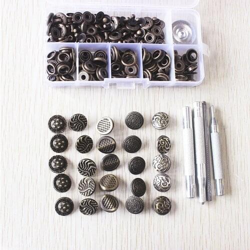Bronze mix desgin snap button set of 5design with tool 633 201 leather craft sewing accessories