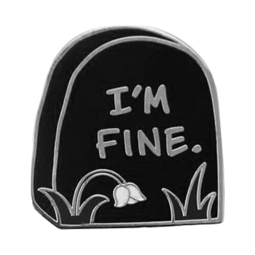 I'm fine tombstone Brooch flower stone badge creepy Halloween jewelry
