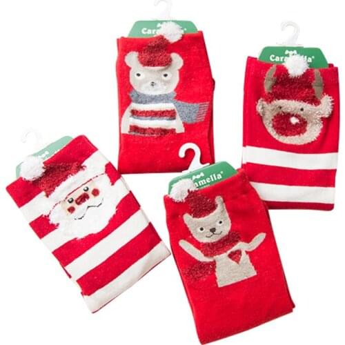 Caramella Womens Socks Western Style Cartoon Cute Funny Happy kawaii Hat Red Santa Claus Socks for Girl Christmas Gift