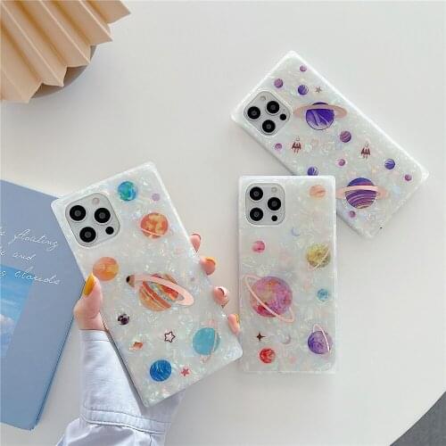 Square Laser Starry Sky Shell Pattern Phone Case For iPhone 12 11 Pro XS MAX XR X 7 8 Plus SE20 ShockProof Back Cover Coque Gift