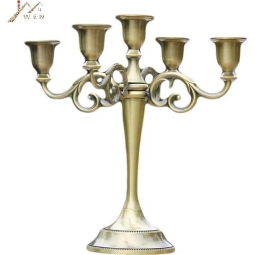 IMUWEN Silver/Gold/Bronze/Black 3-Arms Metal Pillar Candle Holders Candlestick Wedding Decoration Stand Home Decor Candelabra