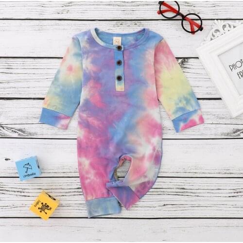 Toddler Baby Boys Girls Button Rompers Fashion New Autumn Clothes Long Sleeve Tie Dye Print One Piece Jumpsuit Fall Warm Clothes