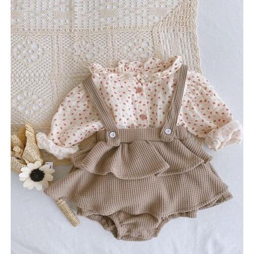 Baby Girls Clothes Set Newborn Infant Baby Ruffles Long Sleeves Bodysuit Sleeveless Cute Romper Tops+Suspender Dress Jumpsuits