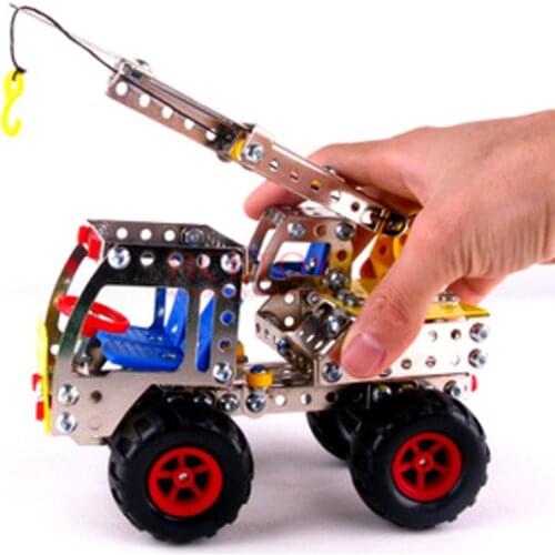 DIY assembly metal alloys trucks crane model building blocks toys