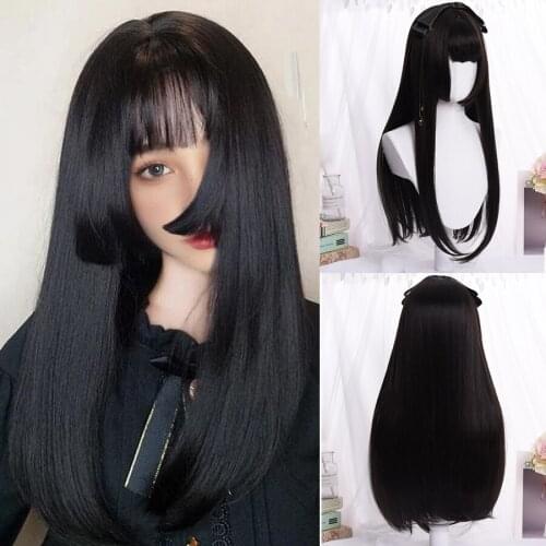 LANLAN Linen gold/Pink Wig Long Straight hair Cosplay Wig Two Tone Ombre Color Women Synthetic Hair Heat-resistant Wigs