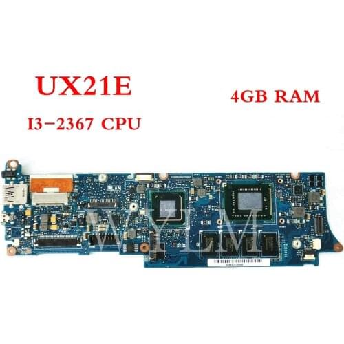 UX21E With I3-2367 CPU 4GB RAM mainboard For ASUS UX21 UX21E Laptop motherboard MAIN BOARD 100% Tested Working free shipping