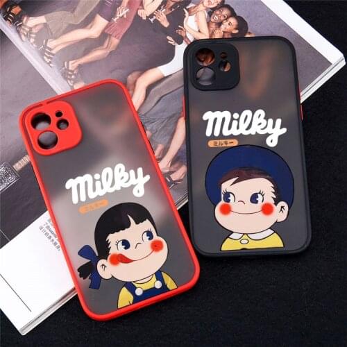 Cute Boy Girl Couple Phone Case For iPhone 12 11 Pro Max X XS XR SE20 6s 7 8 Plus Sweet Peko Milky Hard Matte Cover Black Fundas