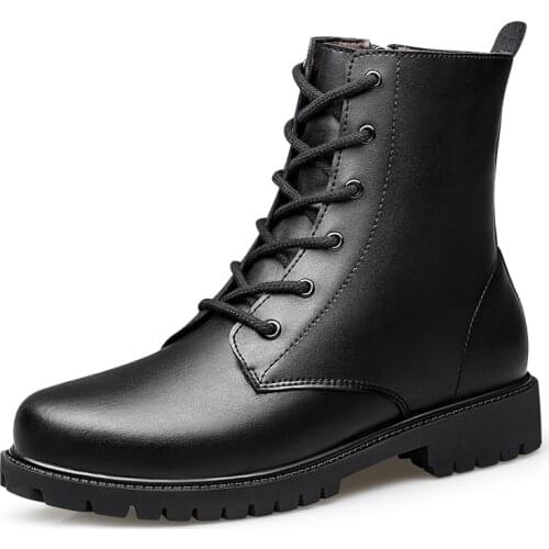 Fashion Men Casual Genuine Leather Motorcycle Boots Side Zipper Basic Martin Boots Winter Warm Snow Boots Large Size Punk Boots