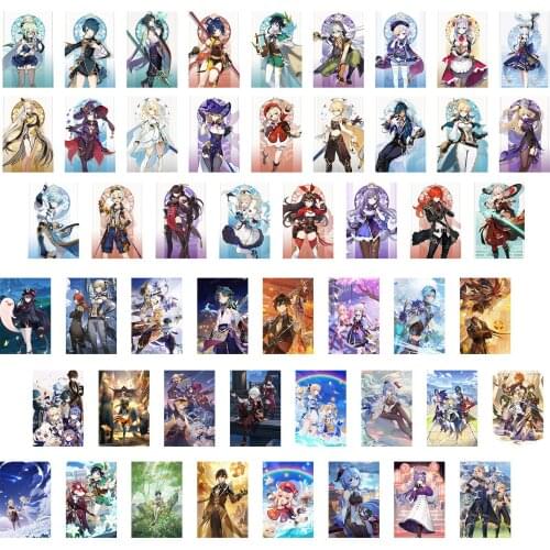 50Pcs Famous Game Genshin Impact Popular Anime Characters for Wall Collage Kit Chic Print Room Decor Postcard Bedroom Props Sets
