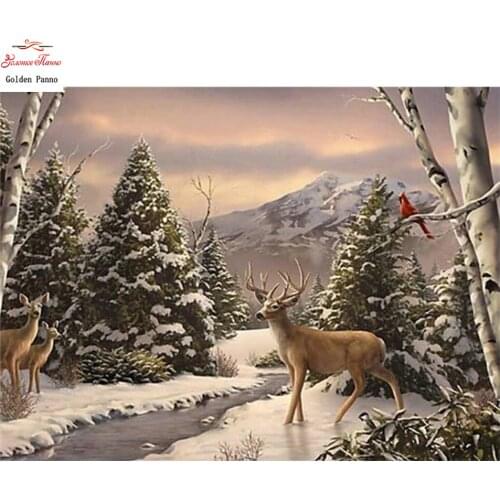 Golden panno Diy diamond mosaic full set winter deer pattern full square diamond diamond embroidery rhinestone wall decoration