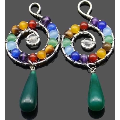 Natural Stone Crystal Beads 7 Chakras Reiki Metal Winding Religious Pendants for Charms Jewelry Making DIY Necklace Accessories