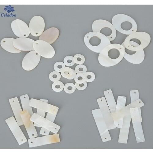 New 10-20pcs White Rectangle Oval Mixed Shape Mother of Pearl Natural Shell Necklace Pendant for DIY Earring Jewelry Making