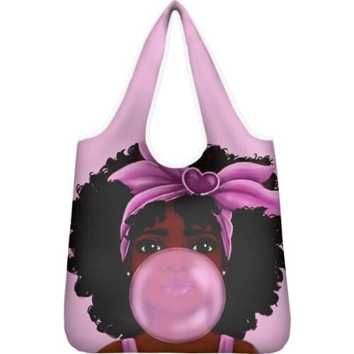 HYCOOL New Bags for Women Tote Shopping Black Art Afro Girl Print Reusable Shopping Bag Foldable Reusable Folding Shopping Bag