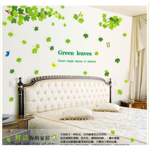 New Green Maple Leaves Wall Decals PVC Removable Wall Sticker Home Decor Nature Art Mural Decoration