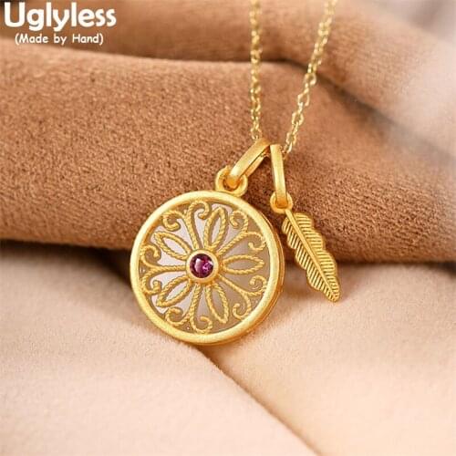Uglyless Hollow Flower Leaf Pendants for Women Natural Hotan Jade Necklaces NO Chains 925 Silver Instagram Popular Dress Jewelry